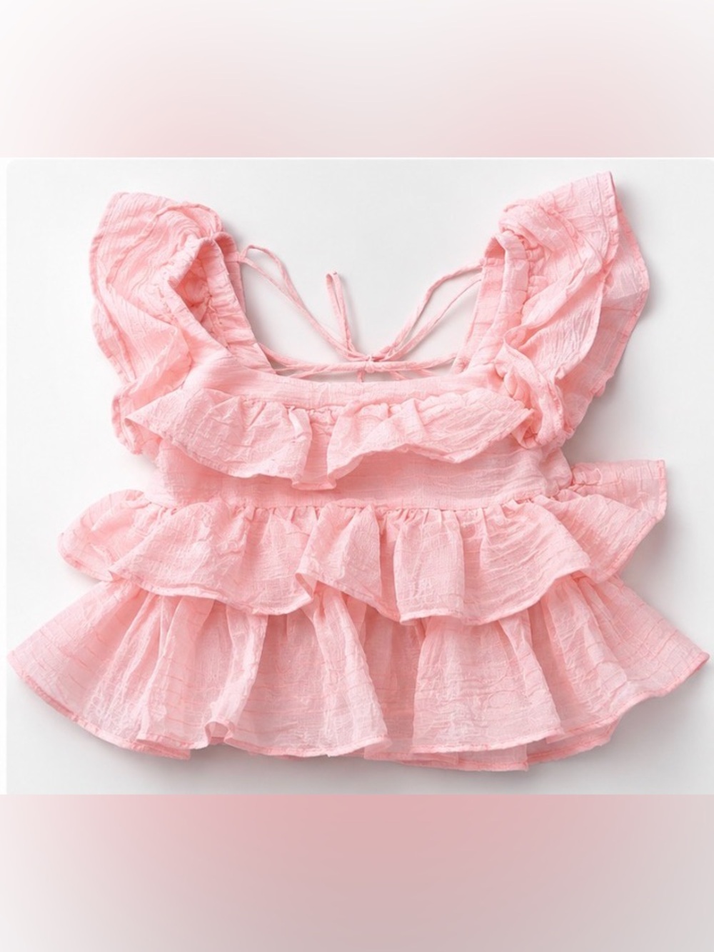 Tiered Ruffle Square-Neck Blouse — Pink